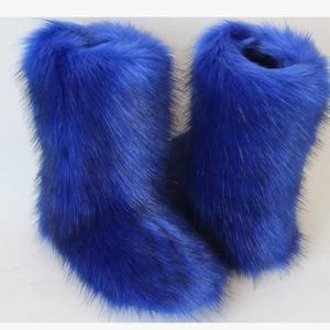 BRAND NEW Size 9, Blue With Black Highlights Gegefur Womens Faux Fur Boots...